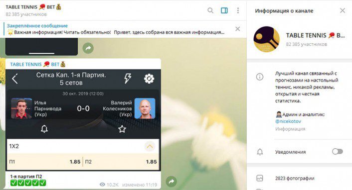 Телеграм канал Table Tennis Bet