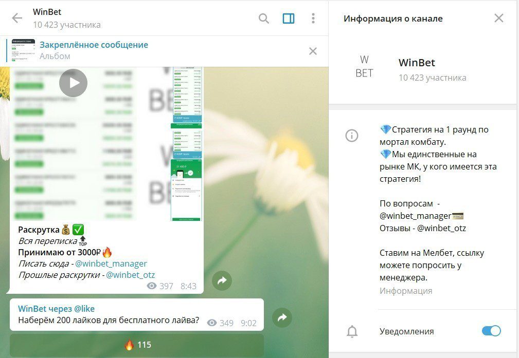 Отзывы о раскрутке счета и ставках на канале WinBet в Телеграмме