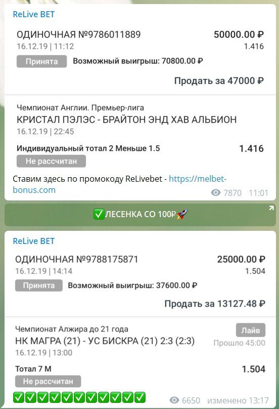 Прогнозы от каппера Relive Bet