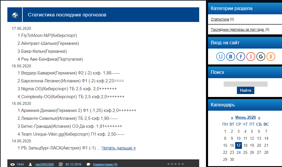 Статистика прогнозов на сайте Bet-ok.com