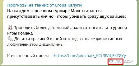 Просмотры Телеграмм канала Прогнозы на теннис от Егора Калуги