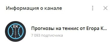 Телеграмм канал Прогнозы на теннис от Егора Калуги