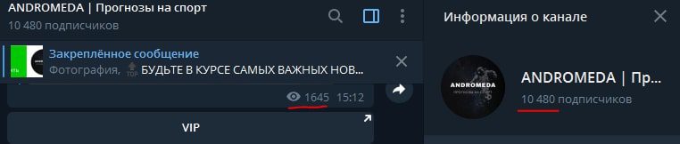Подписчики и просмотры Телеграм-каппера Андромеда