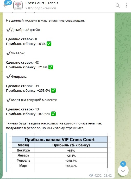 Отчет Cross Court Телеграмм