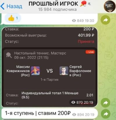 Ставки на канале ПРОШЛЫЙ ИГРОК