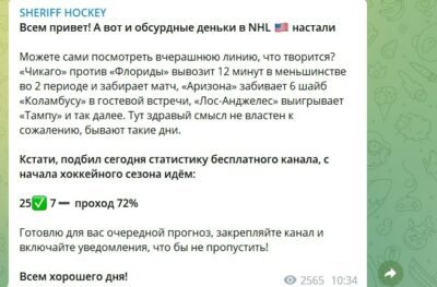 Стоимость ВИП канал SHERIFF HOCKEY