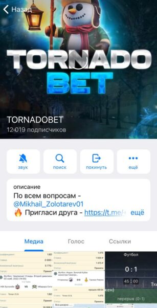 Телеграмм канал TORNADOBET